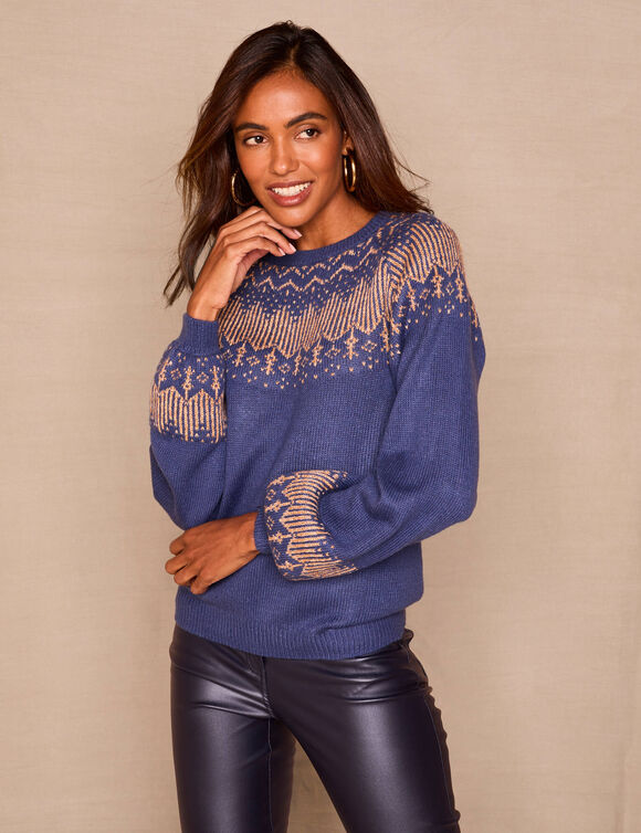 Pull jacquard cuivré (bleu nuit / cuivre) Pull jacquard cuivré (bleu nuit / cuivre)